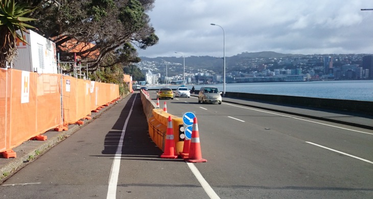While this is unintentional, the refurbishment of Carlton-Gore Road has created a nicely protected cycleway - for the weekend at least - it'll be blocked to bikes when the contractors return on Monday. 